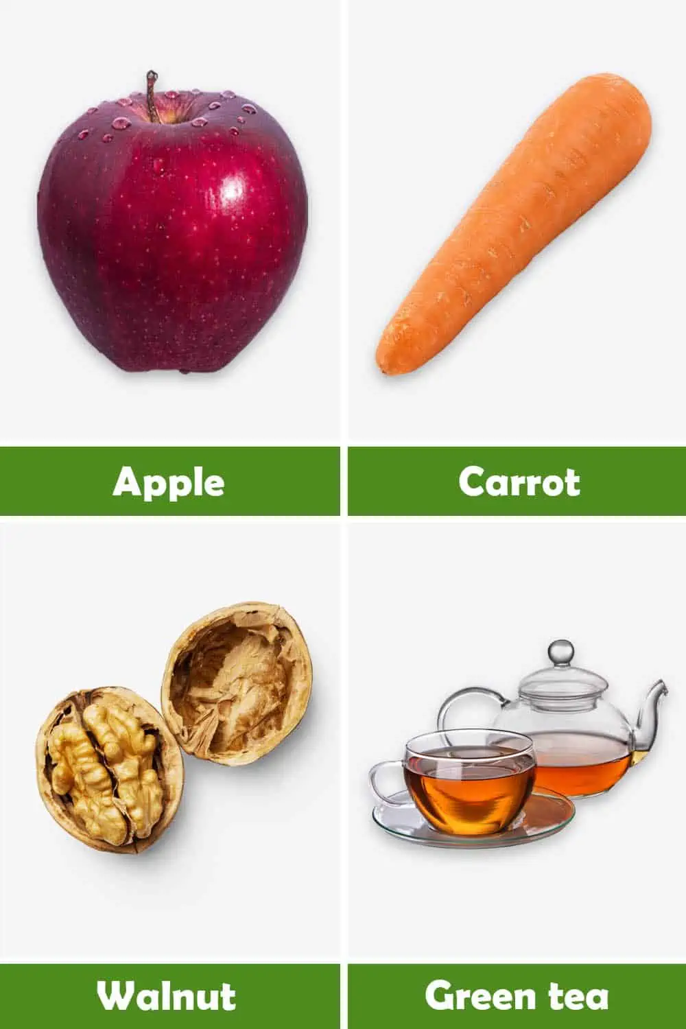 APPLE, CARROT, WALNUT AND GREEN TEA