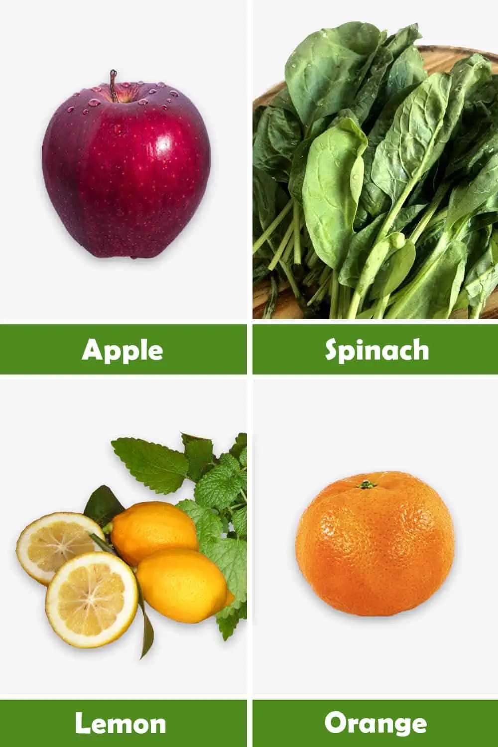 APPLE, SPINACH, LEMON AND ORANGE