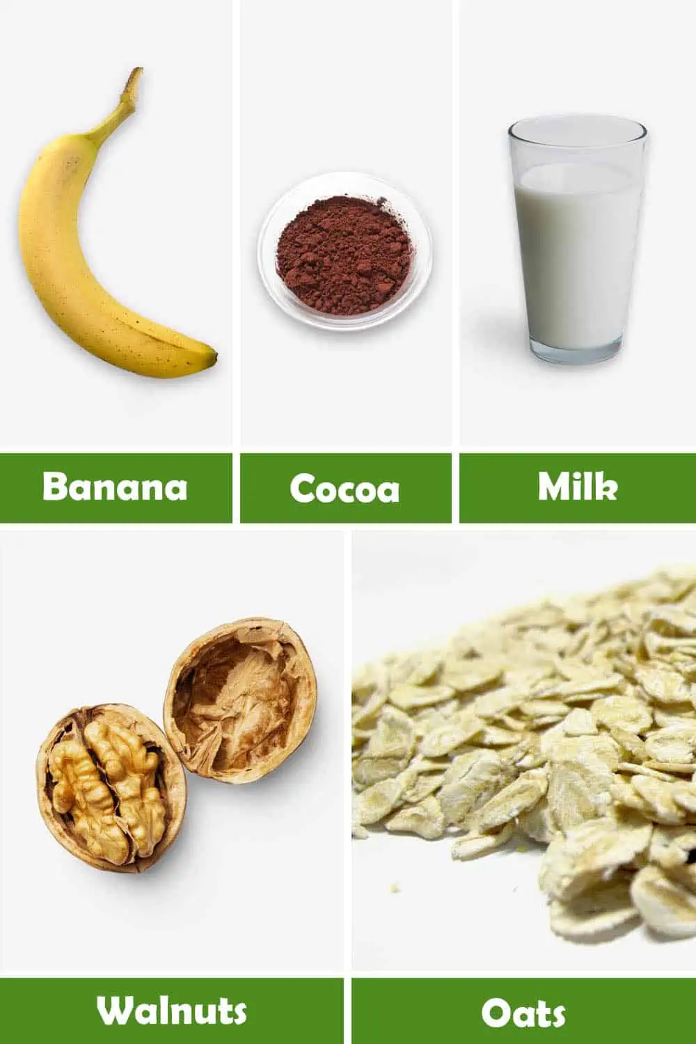 BANANA, COCOA, MILK, WALNUTS AND OATS