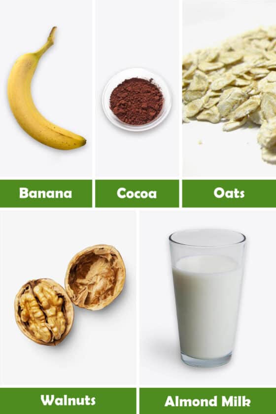 Banana, Walnut, Cocoa, Oat and Almond Milk Smoothie