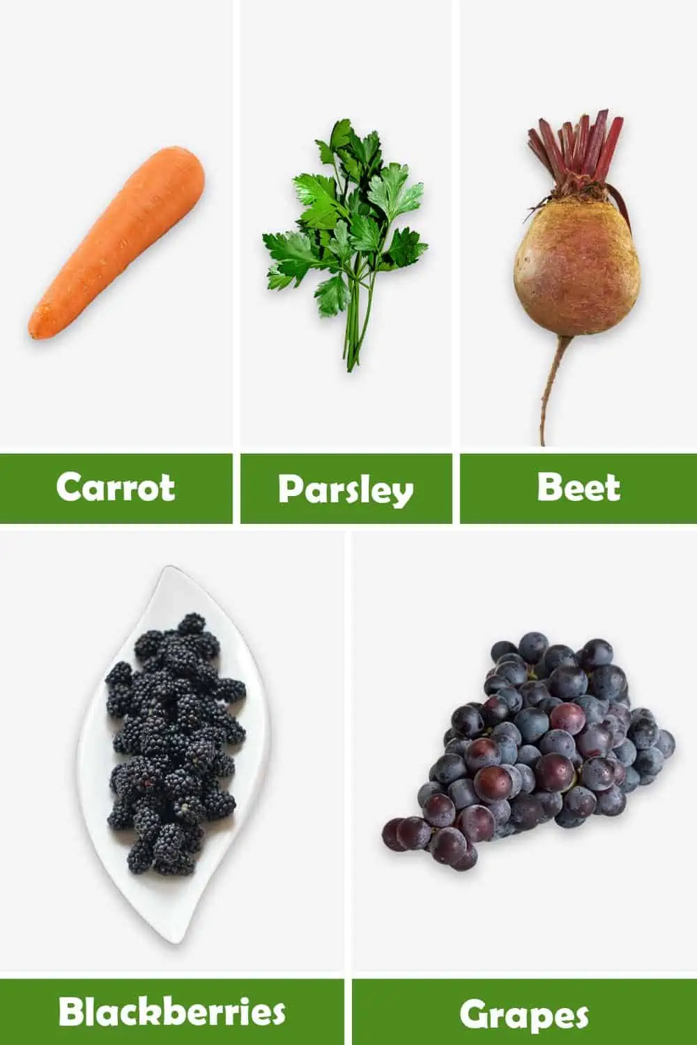 CARROT, PARSLEY, BEET, BLACKBERRIES AND GRAPES