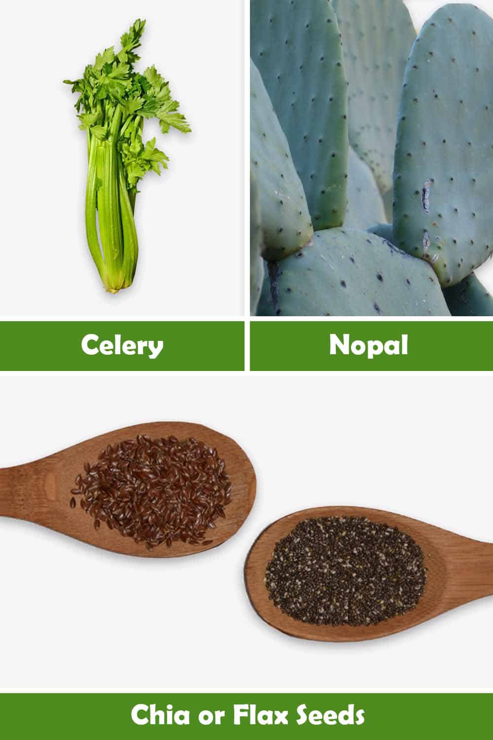 CELERY, NOPAL AND CHIA OR FLAX SEEDS