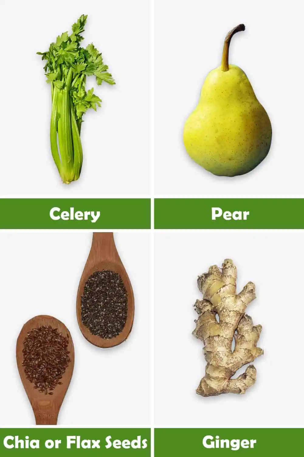 CELERY, PEAR, GINGER AND CHIA OR FLAX SEEDS