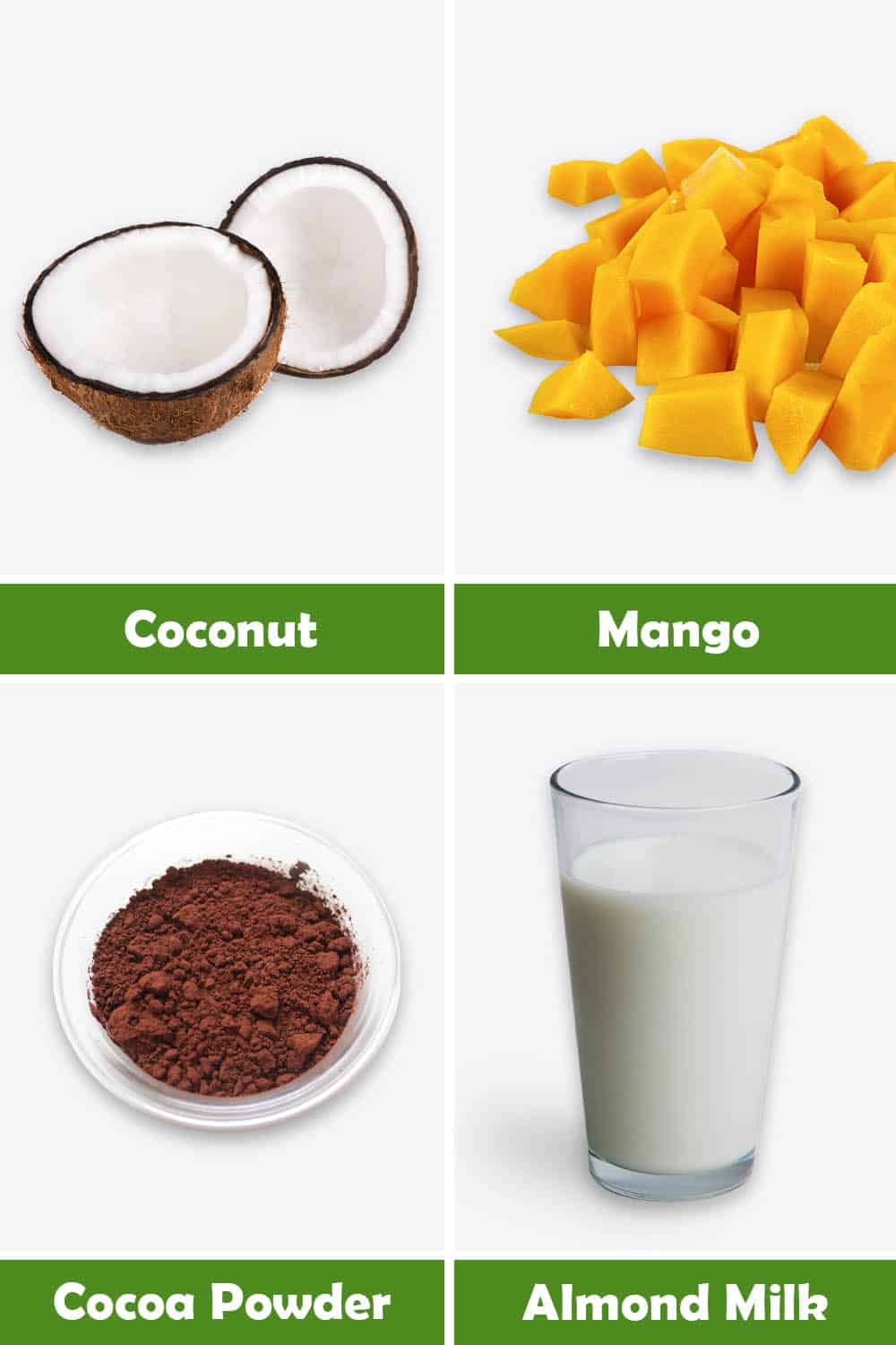 COCONUT, MANGO, COCOA POWDER AND ALMOND MILK
