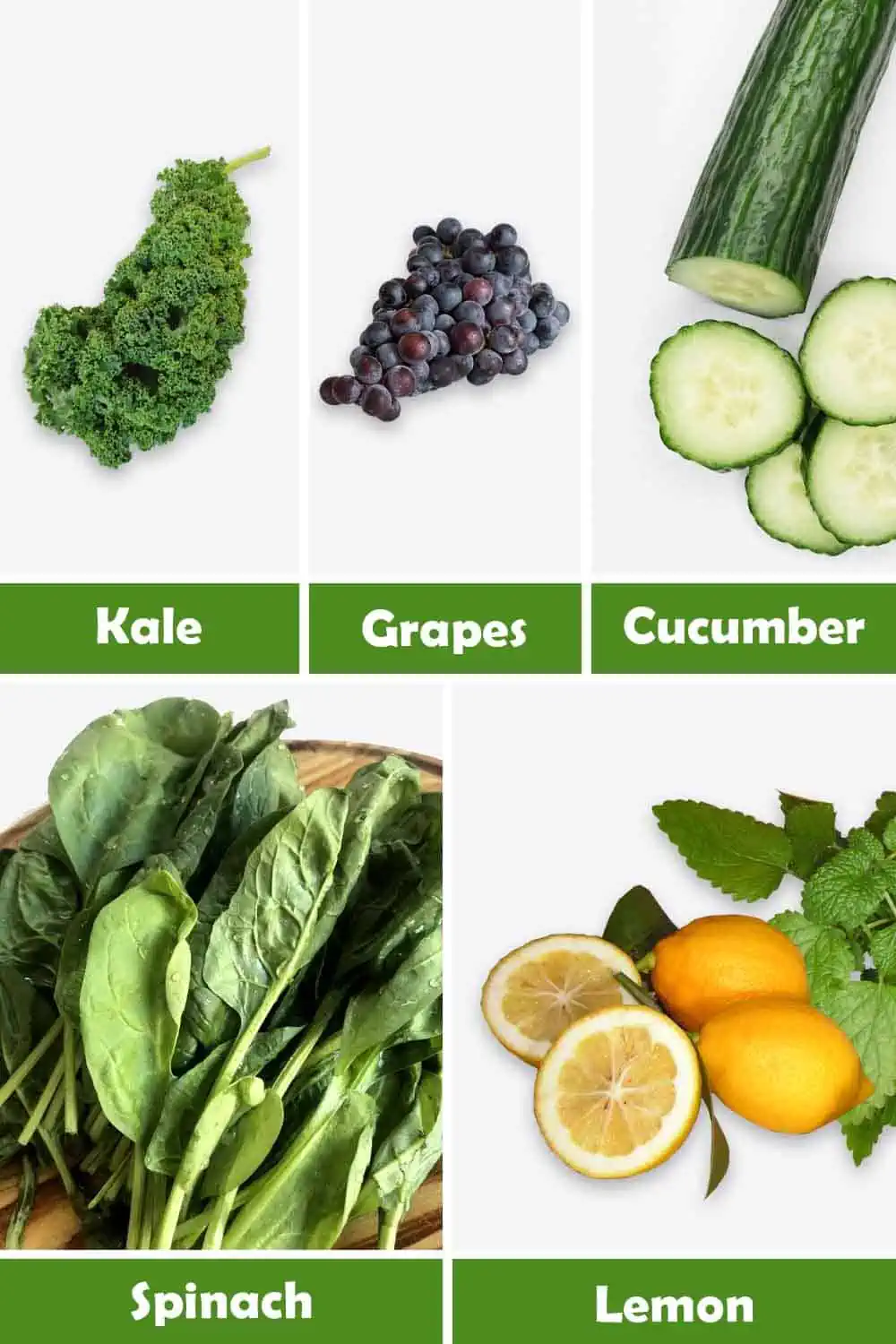 KALE, GRAPES, CUCUMBER, SPINACH AND LEMON