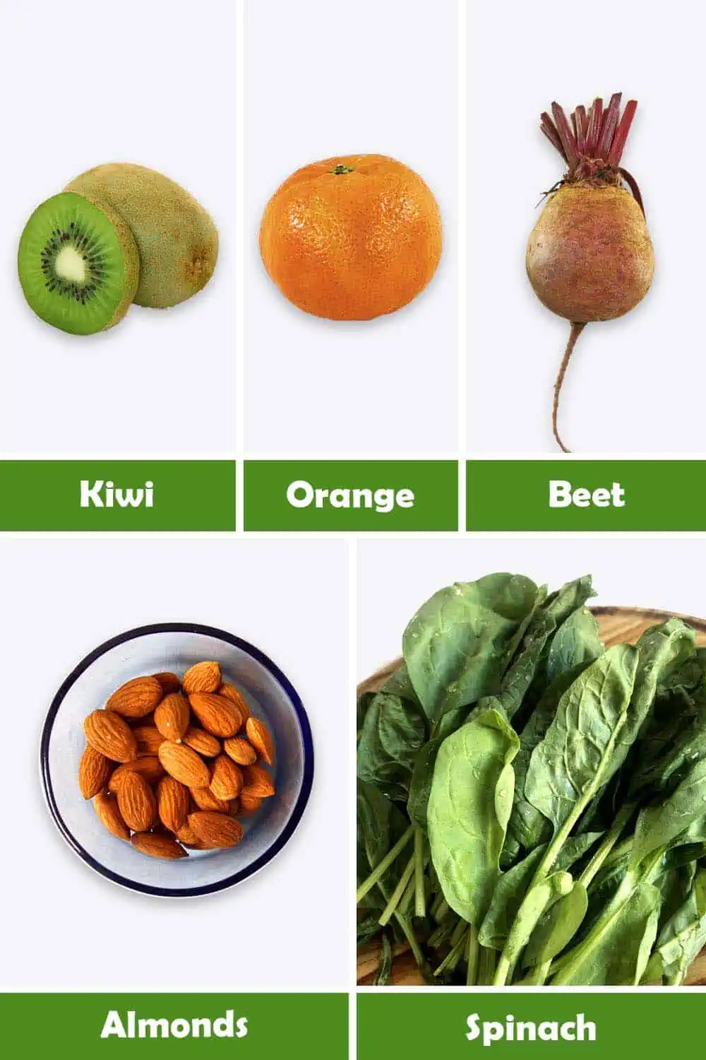 KIWI, ORANGE, BEET, ALMONDS AND SPINACH