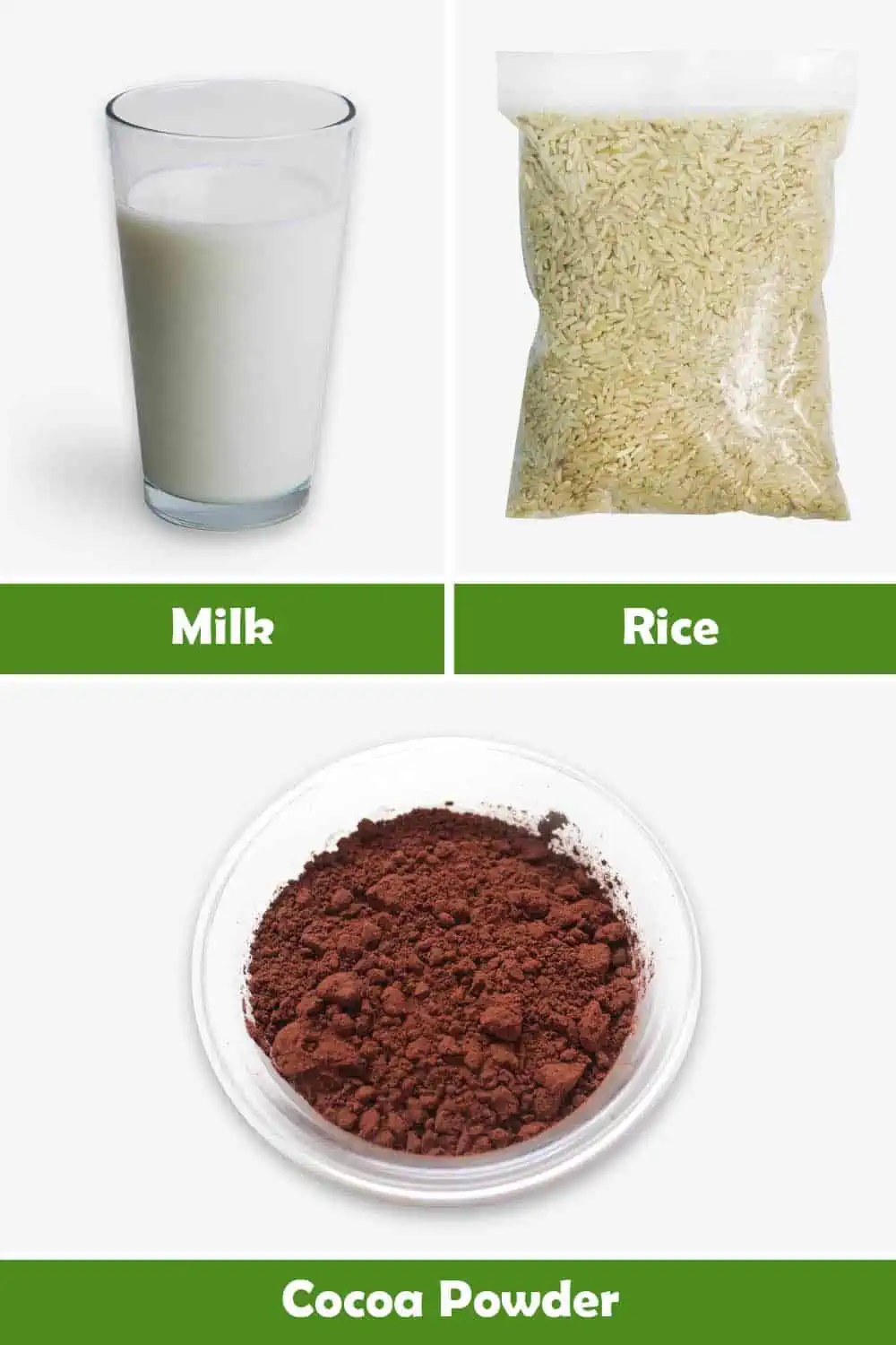 MILK, RICE AND COCOA POWDER