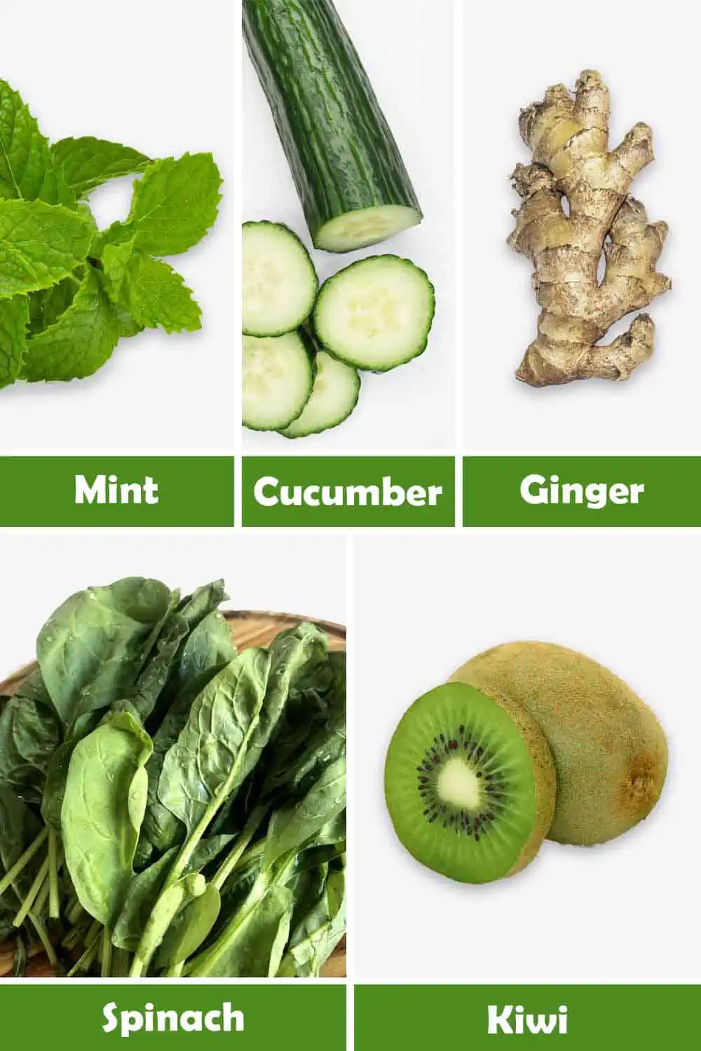 MINT, CUCUMBER, GINGER, SPINACH AND KIWI