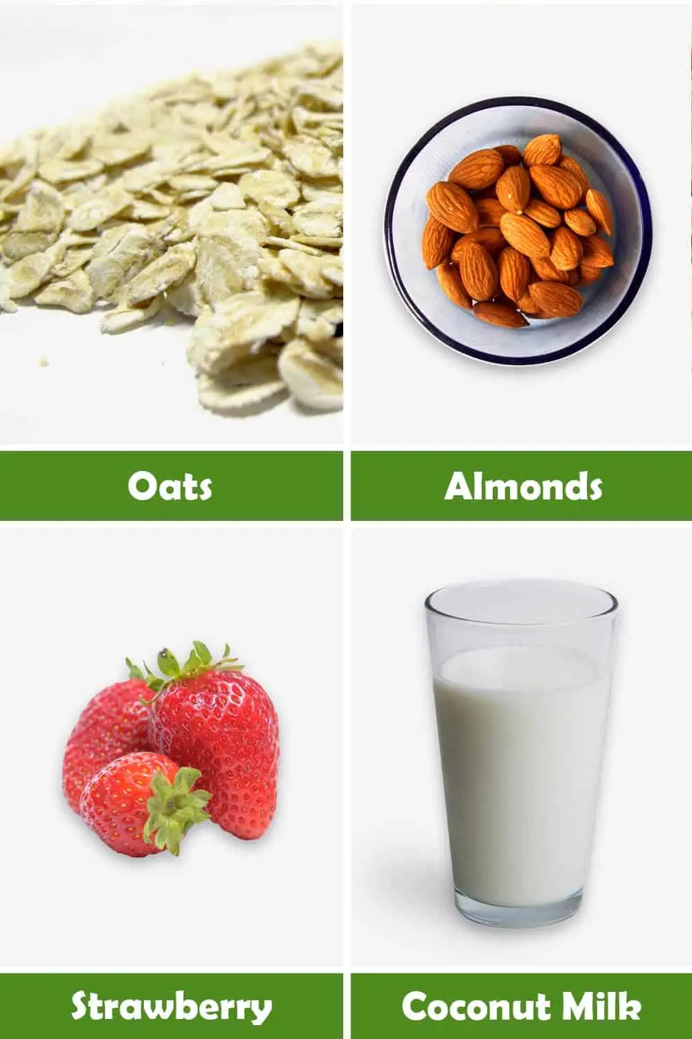 OATS, ALMONDS, STRAWBERRY AND COCONUT MILK