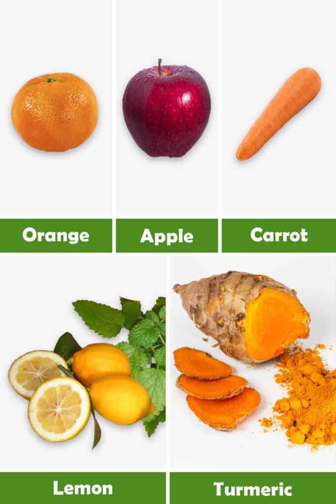 Turmeric, Orange, Lemon, Carrot and Apple Juice
