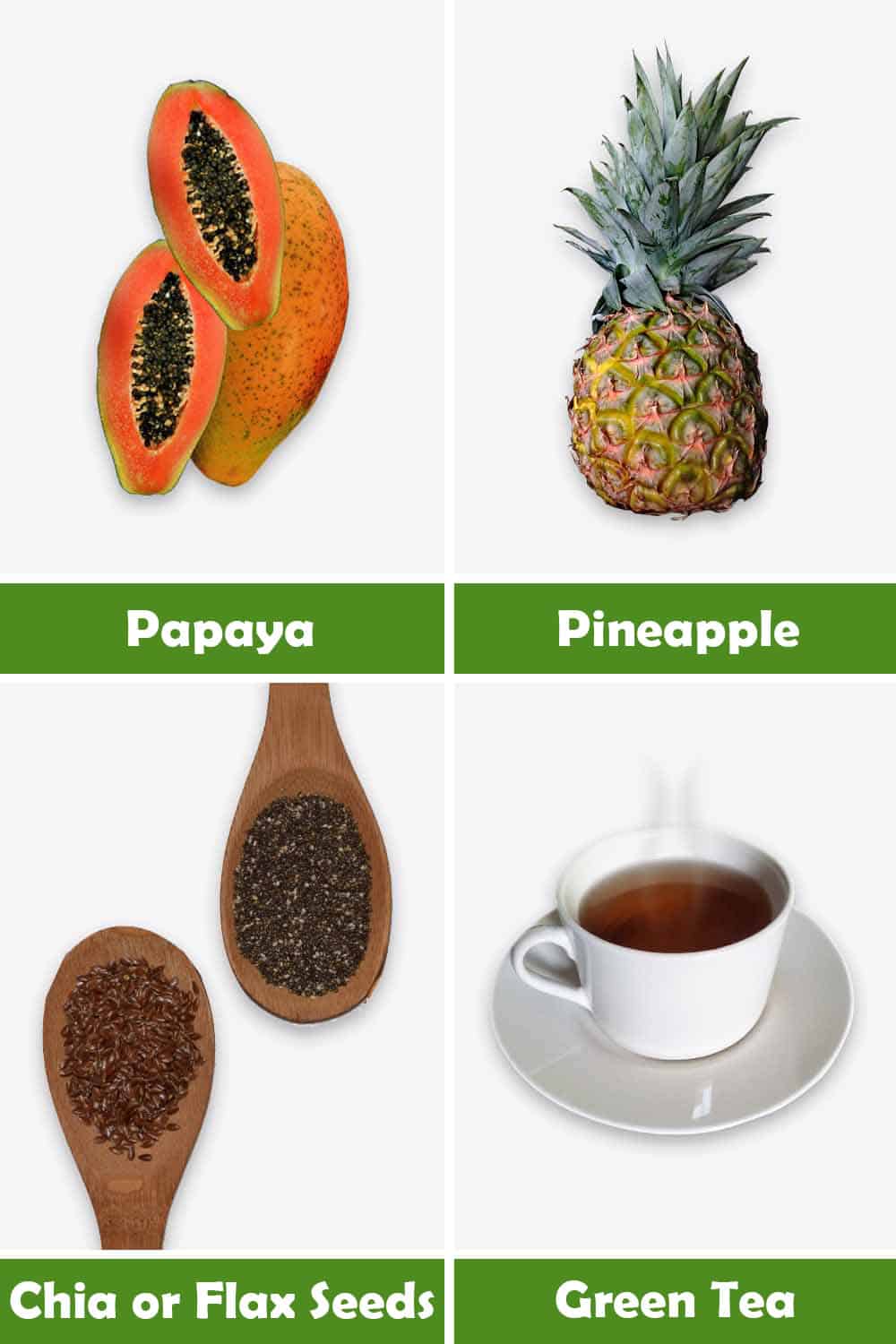 PAPAYA, PINEAPPLE, CHIA - FLAX SEEDS AND GREEN TEA